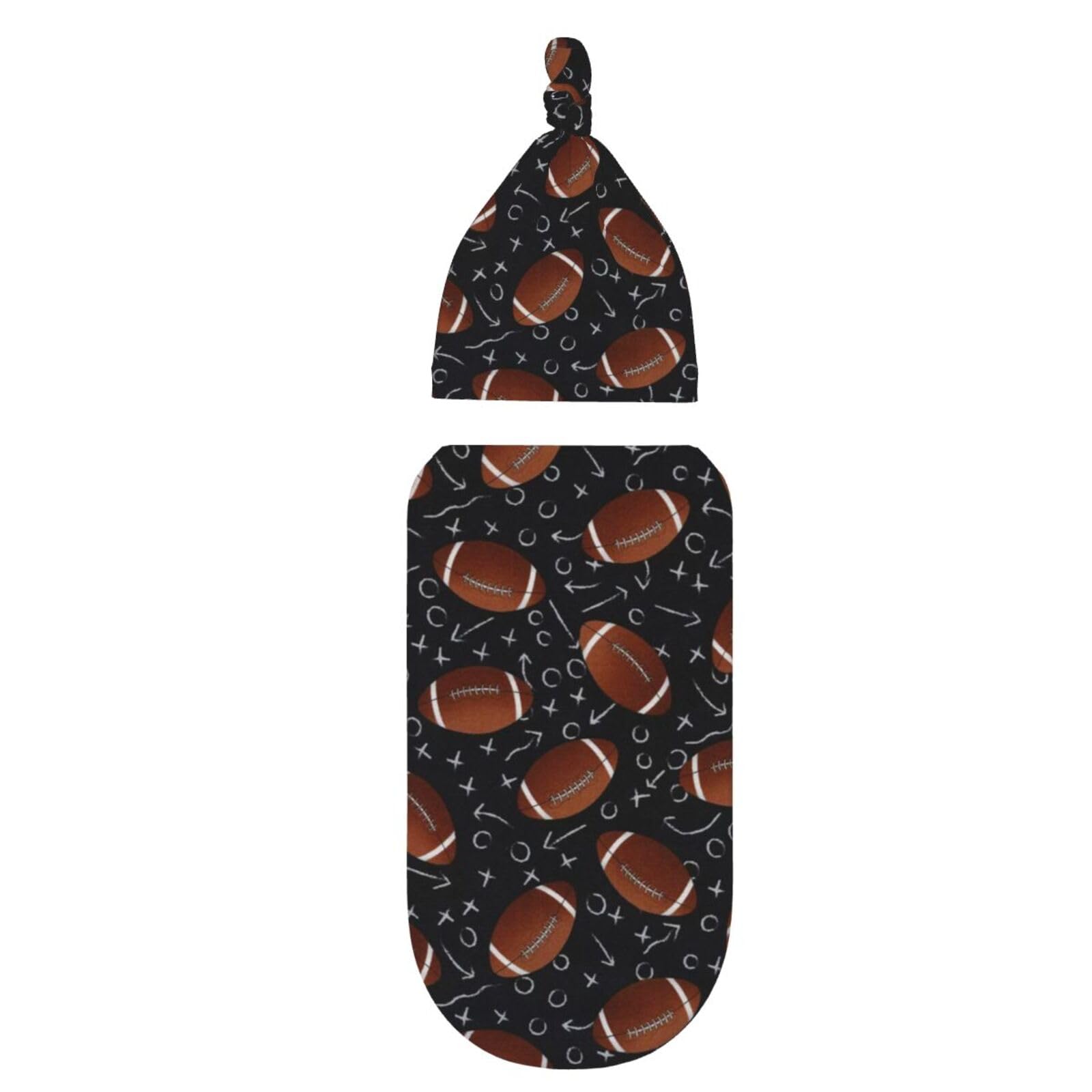 Sozzjile football newborn beanie complements the swaddle set for cozy days.