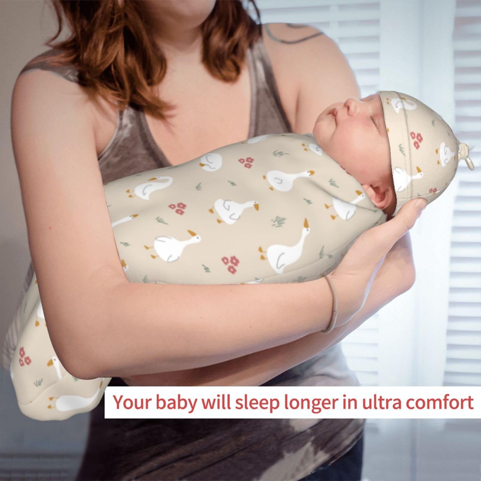 Sozzjile soft polyester fabric offers warmth and gentle stretch for swaddling.
