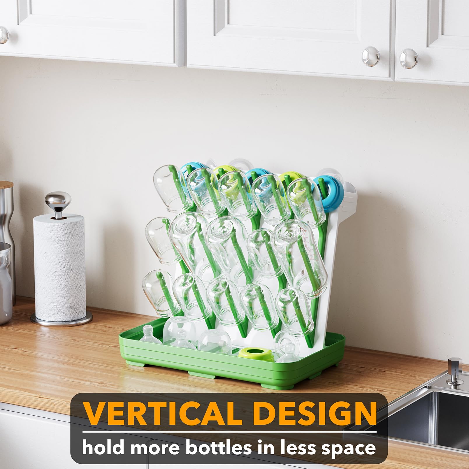 SpaceAid drying rack shows vertical holder for bottles on the counter
