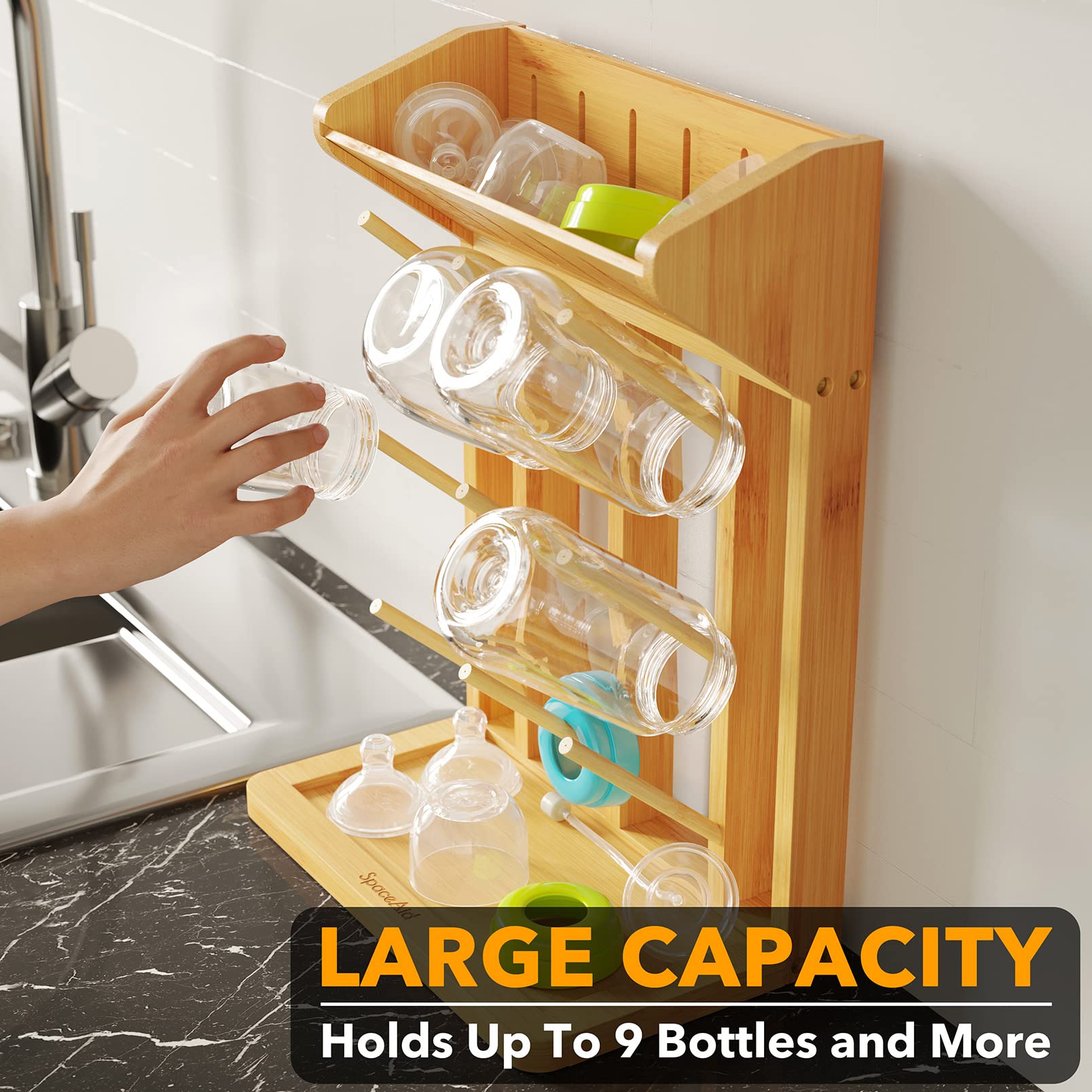 SpaceAid drying rack with lids and pacifiers air-dries neatly