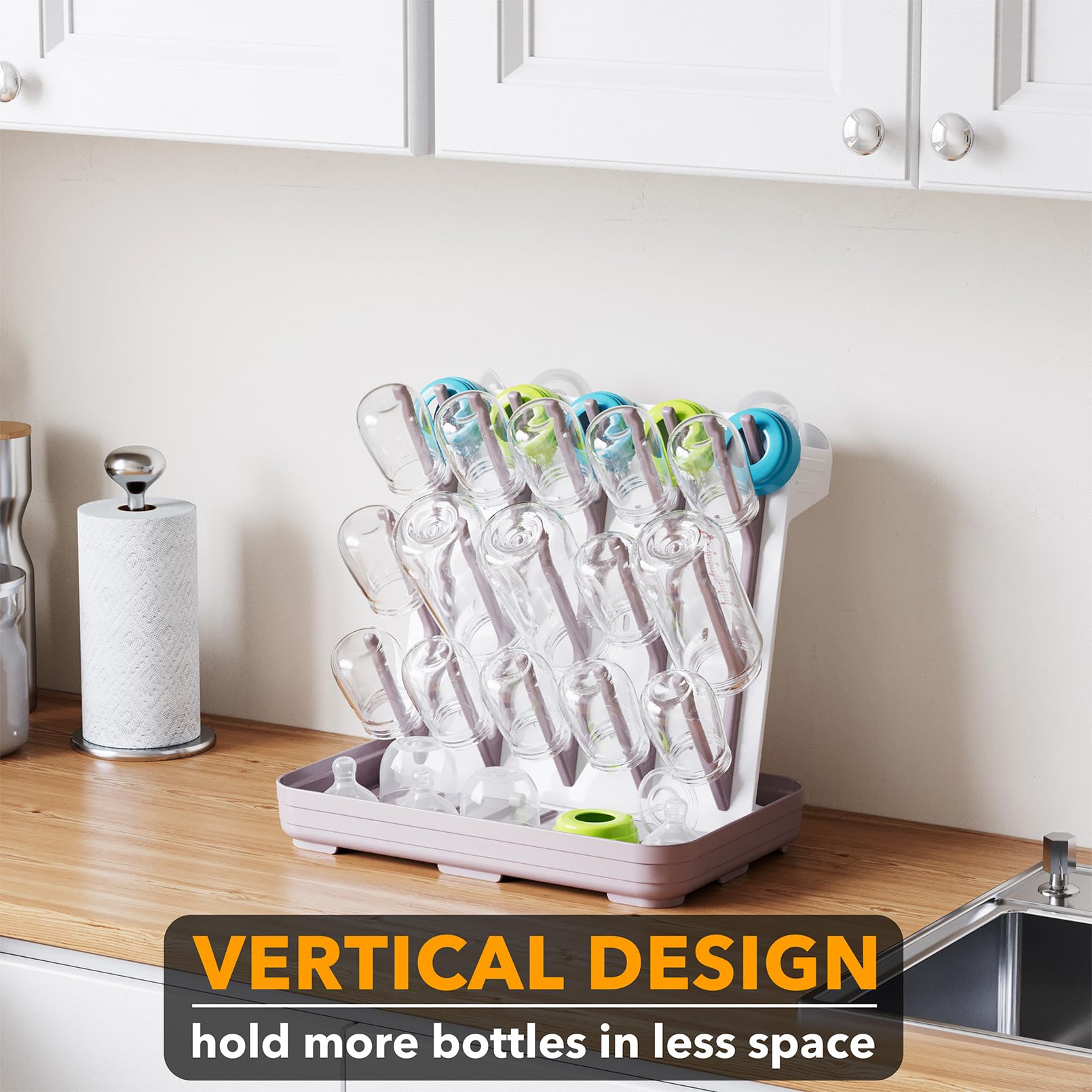 SpaceAid bottle drying rack top view highlights vertical hook arrangement for efficient air drying