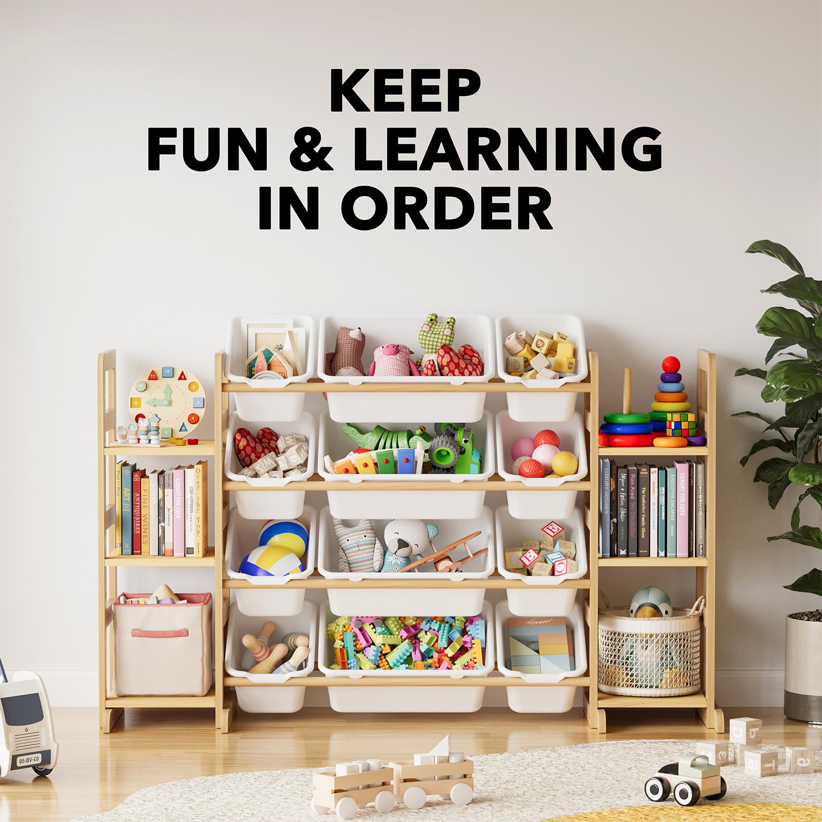 SpaceAid modern kids storage fits nursery decor and living rooms.