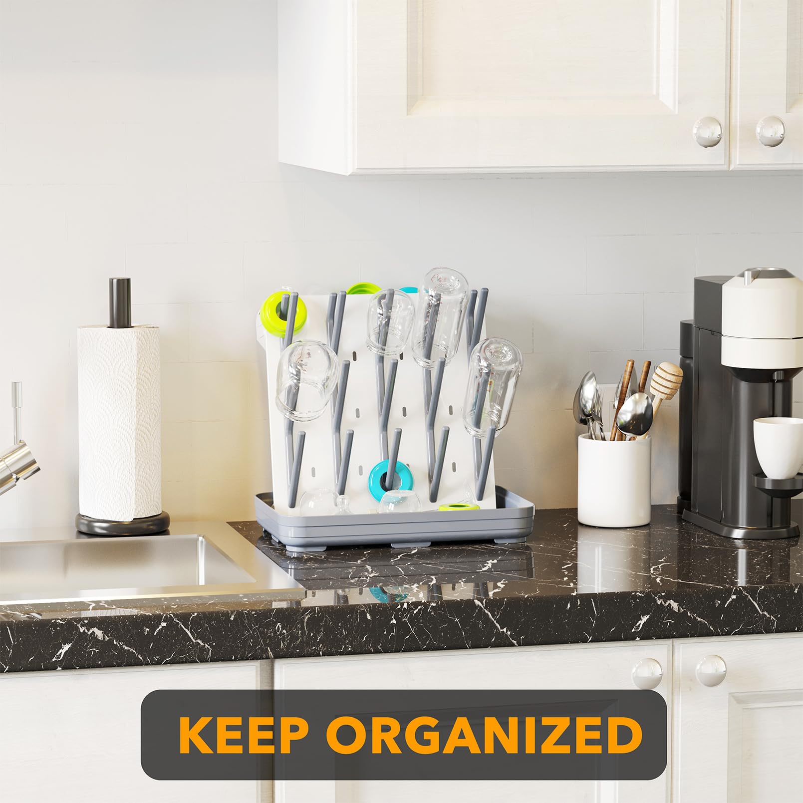 SpaceAid white and gray design blends with modern nurseries.