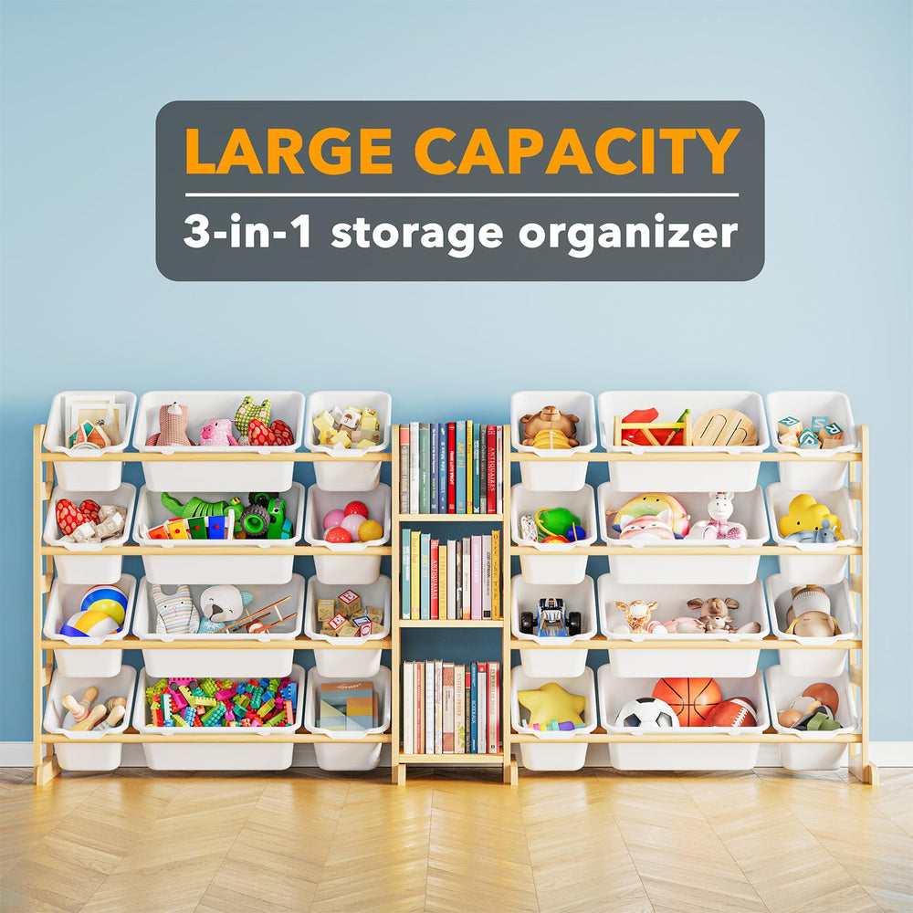 SpaceAid modern pine toy shelf complements bedrooms with a clean, stylish look.