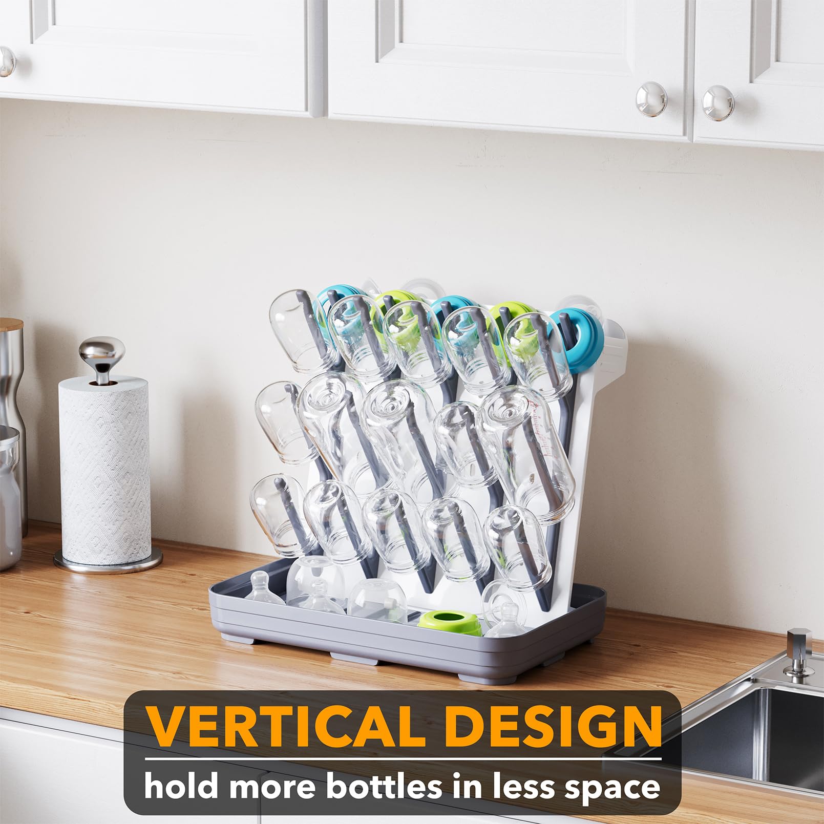SpaceAid compact kitchen dryer fits varied bottle sizes neatly.
