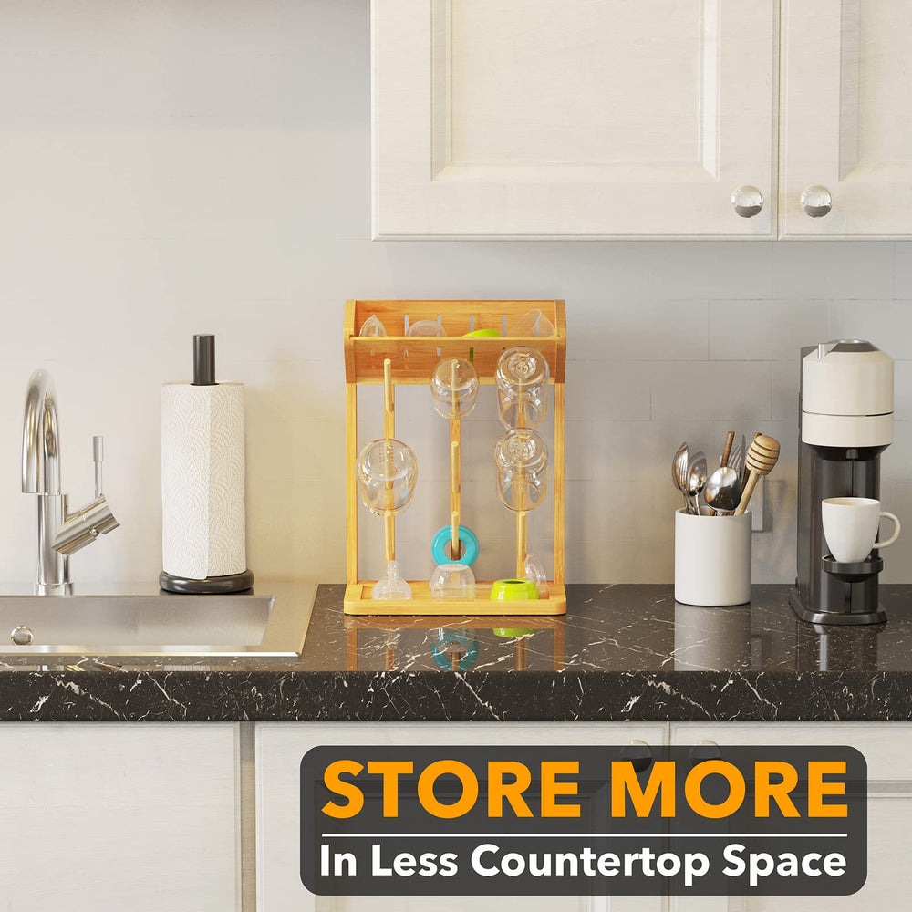 SpaceAid bamboo rack saves counter space on busy mornings