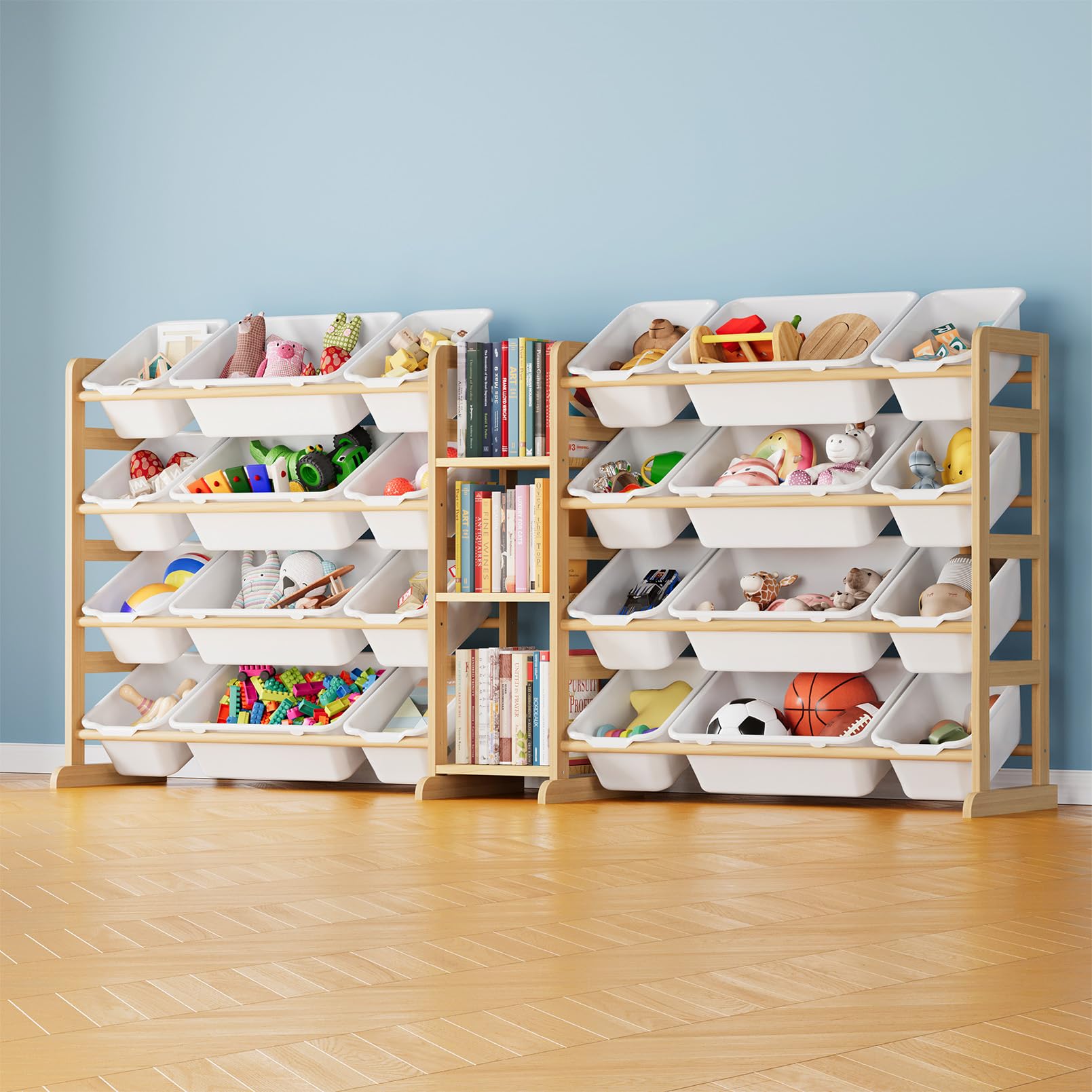 SpaceAid large toy storage organizer with 24 bins and three shelves keeps playroom tidy.
