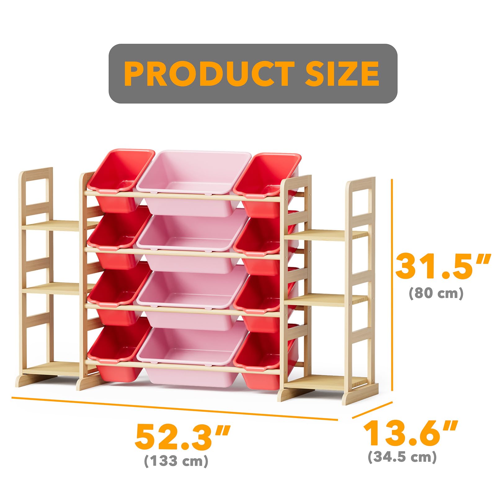 SpaceAid organizer showing twelve bins for sorting toys by size and color.