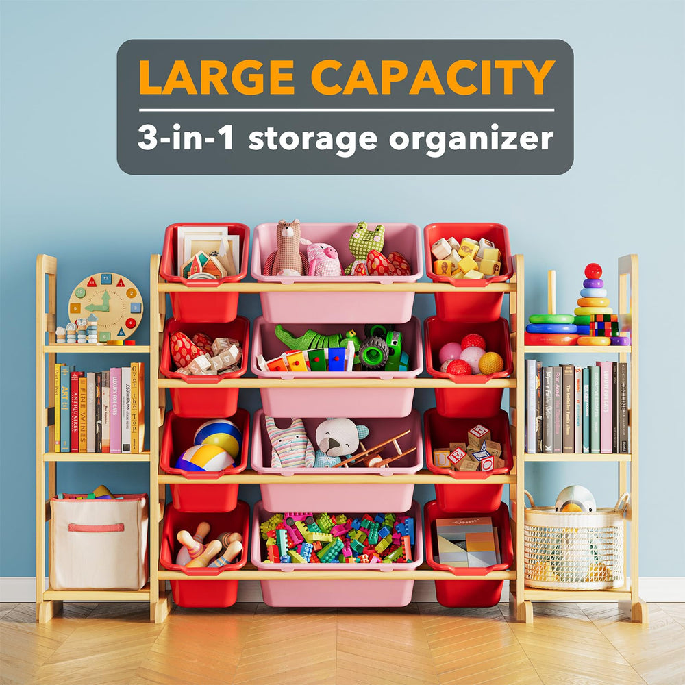 SpaceAid toy storage organizer features a wood frame and modern design for kids' rooms.