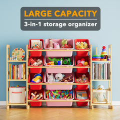 SpaceAid toy storage organizer features a wood frame and modern design for kids' rooms.