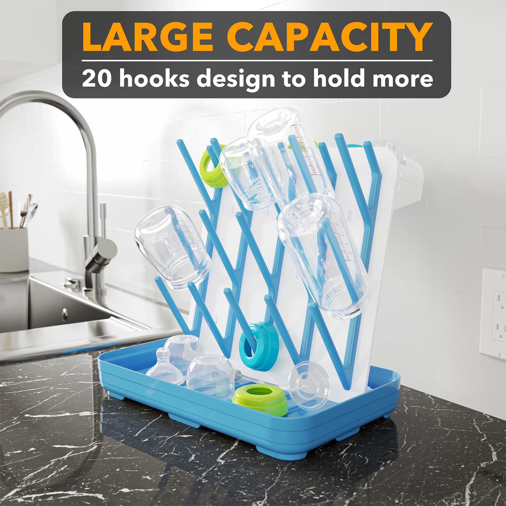 SpaceAid vertical bottle holder keeps bottles neatly air-drying in compact spaces.