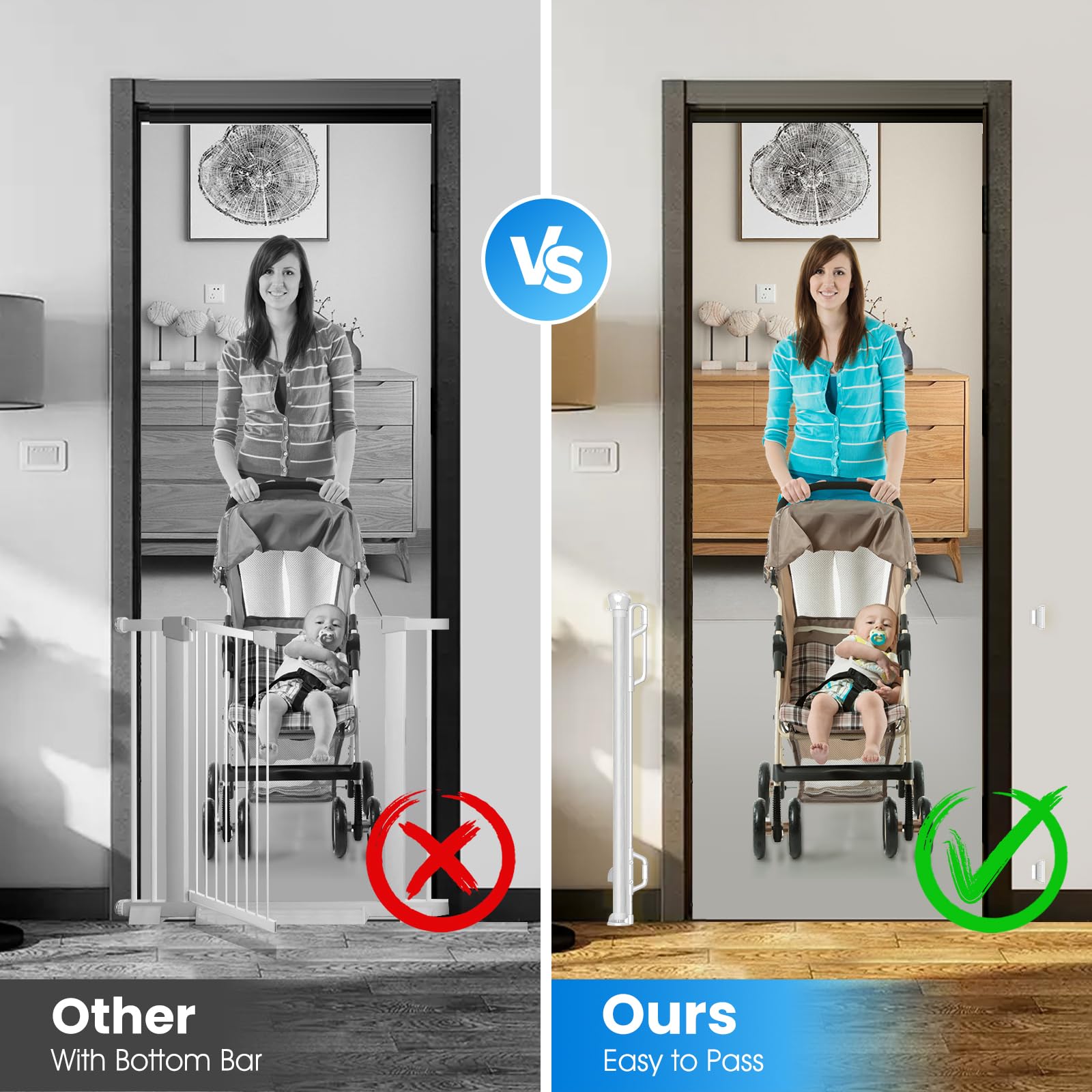 Spaceany mesh gate in use on stairs illustrates secure one-handed operation.