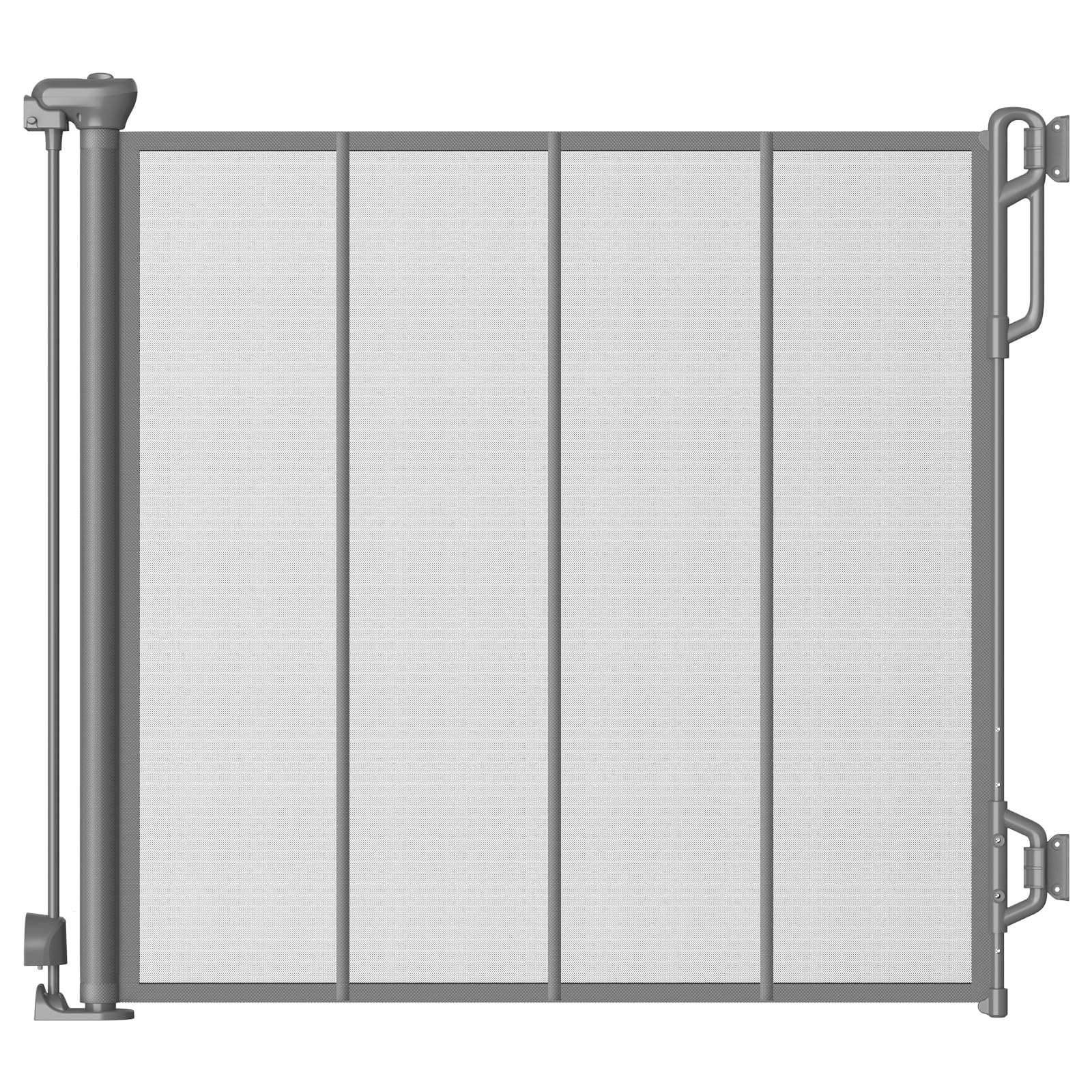SPACEANY reinforced retractable baby gate, top view, demonstrates doorway compatibility for safer spaces.