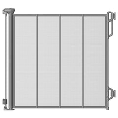 SPACEANY reinforced retractable baby gate, top view, demonstrates doorway compatibility for safer spaces.