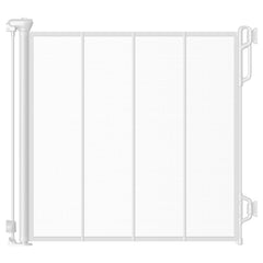 Spaceany reinforced retractable gate at doorway extended for wide openings and safety.