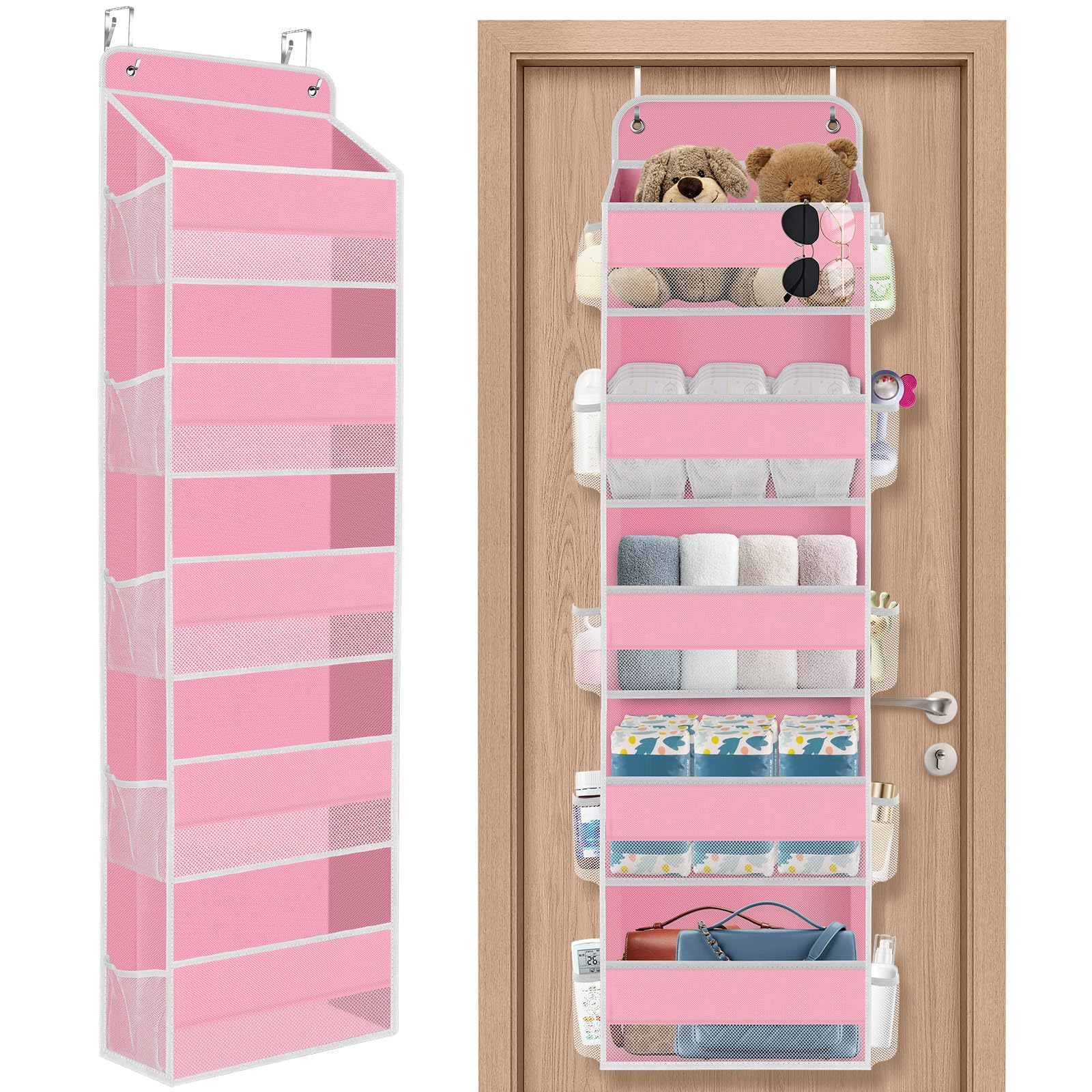 SpaceHacks pink 5-tier door organizer full view for efficient storage