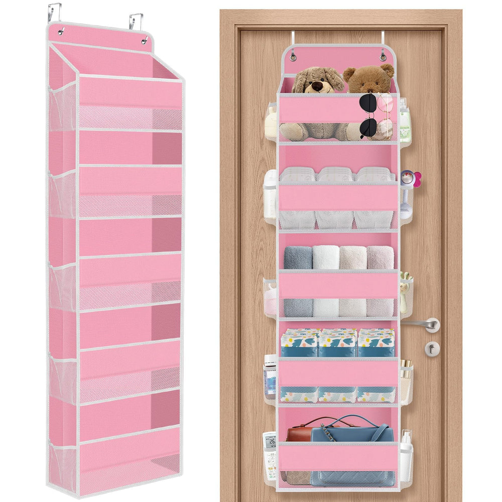 SpaceHacks pink 5-tier door organizer full view for efficient storage