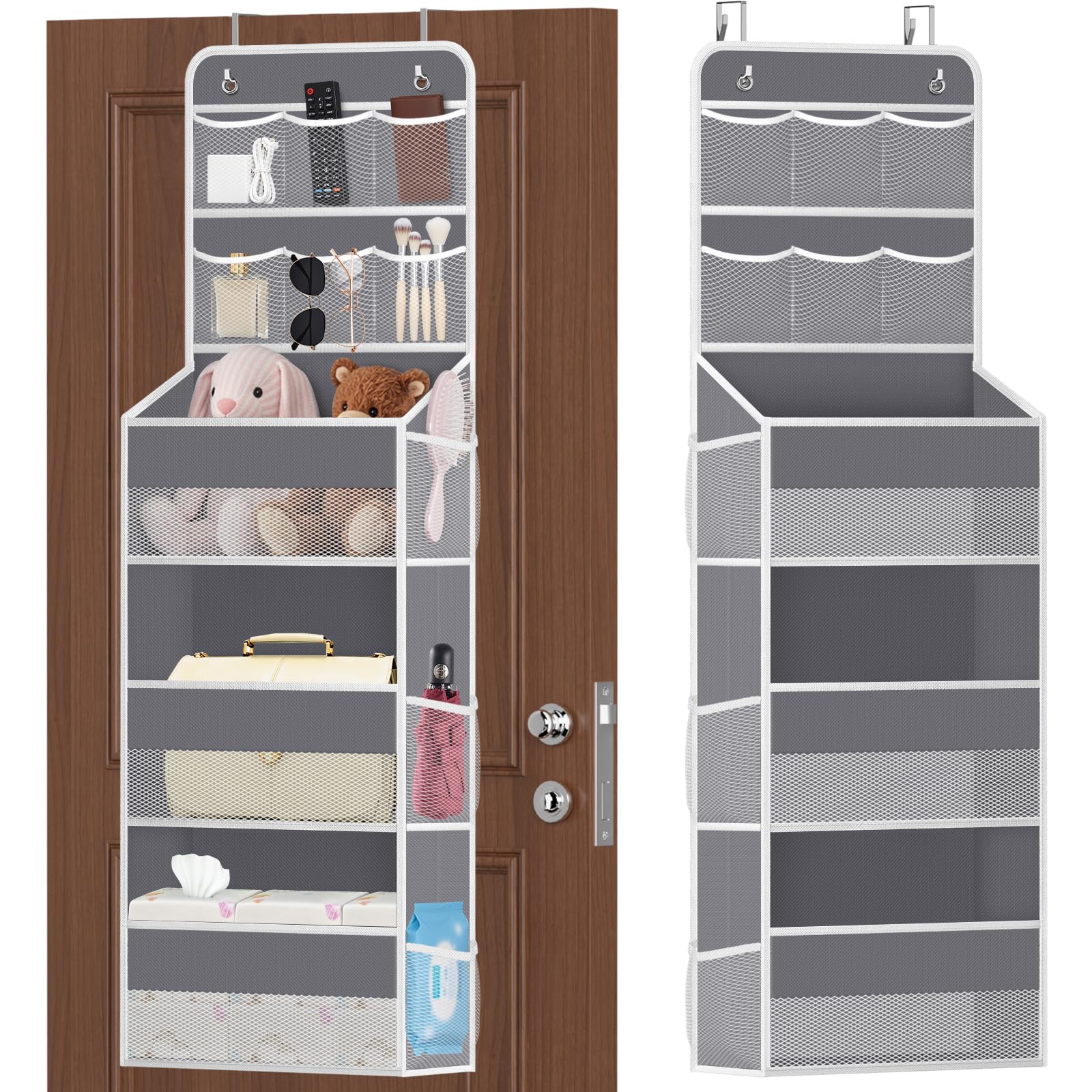 SpaceHacks 5-Tier Over the Door Organizer on a doorway keeps items easy to reach.