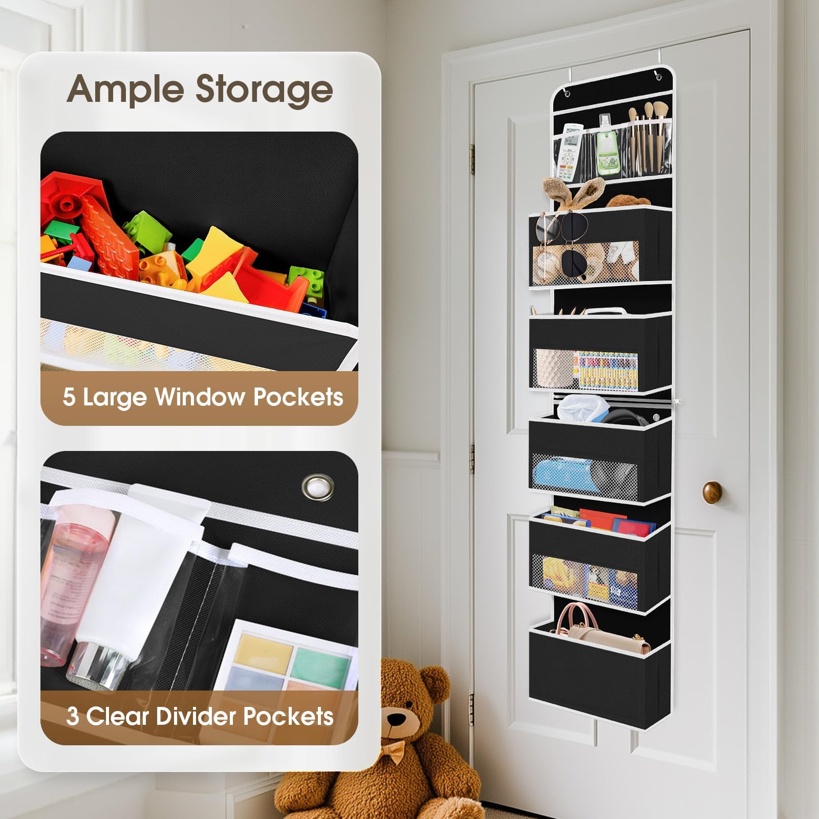 SpaceHacks Door Organizer clear pockets help quick item identification