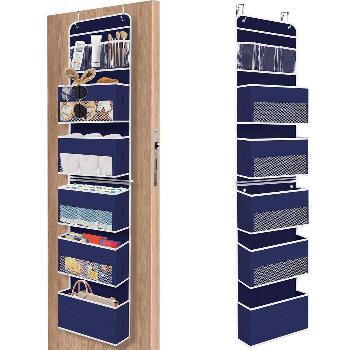 SpaceHacks 6-tier door organizer with clear window for quick item visibility.