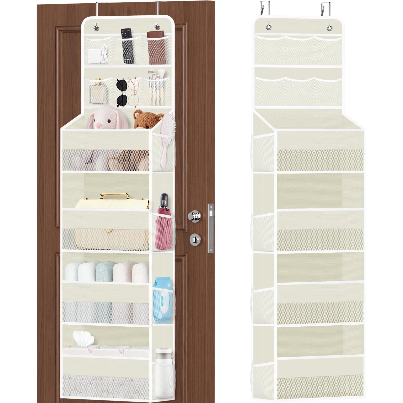 SpaceHacks 6-Tier door organizer with mesh pockets keeps baby items visible and accessible.