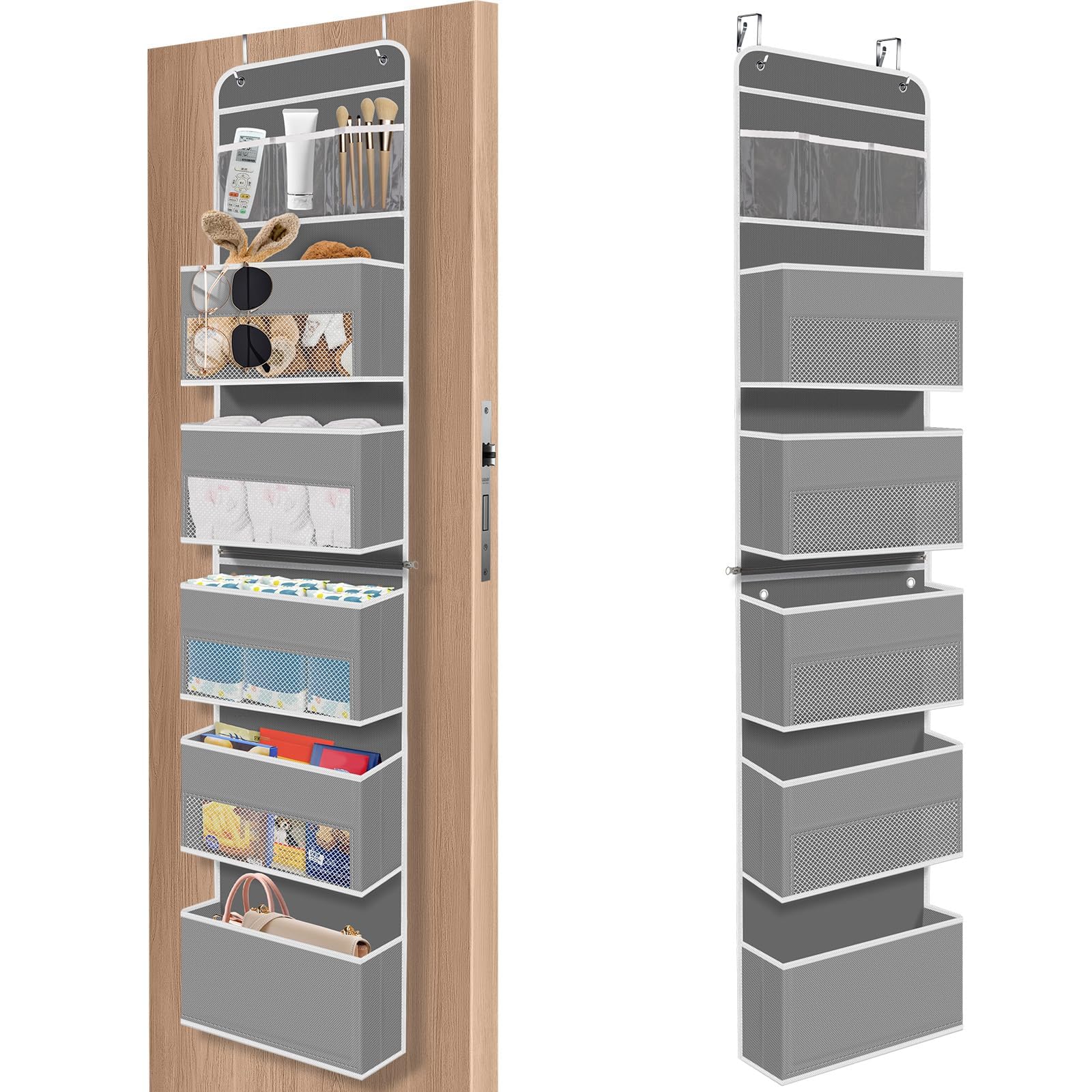 SpaceHacks 6-tier over-the-door organizer full view showing ample pockets for clutter-free spaces