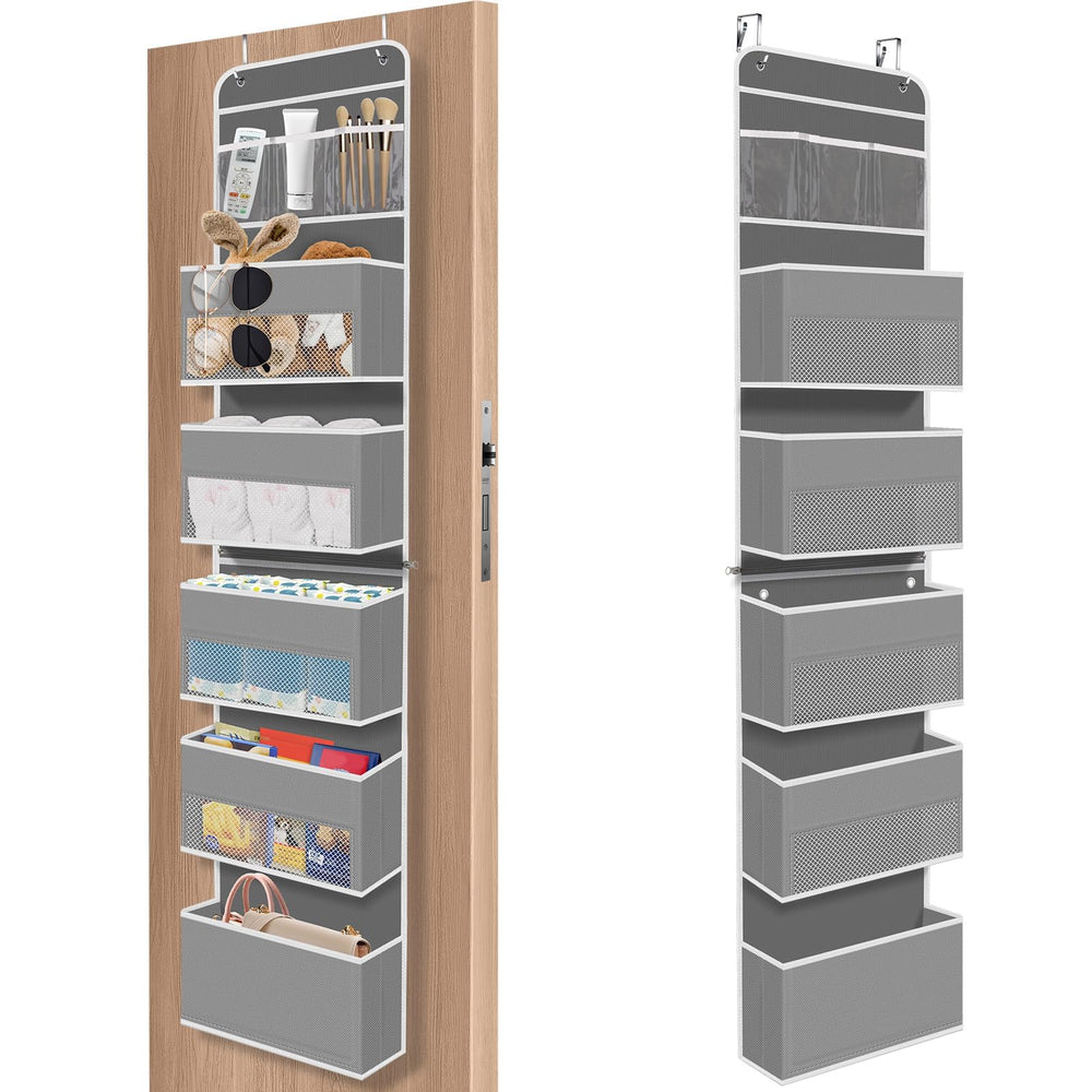 SpaceHacks 6-tier over-the-door organizer full view showing ample pockets for clutter-free spaces