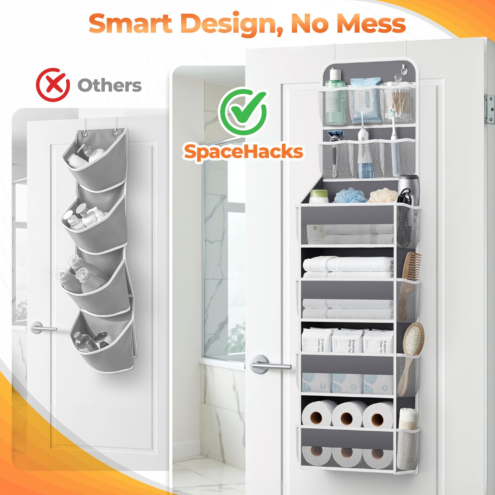 SpaceHacks adjustable metal hooks install quickly on most interior doors