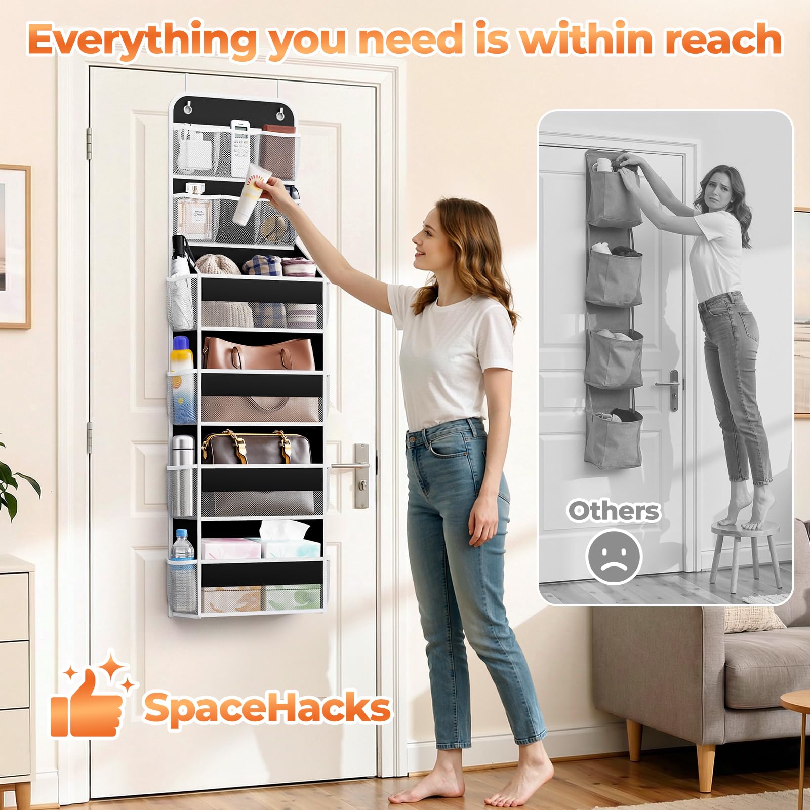 SpaceHacks baby nursery storage on door for near-at-hand essentials
