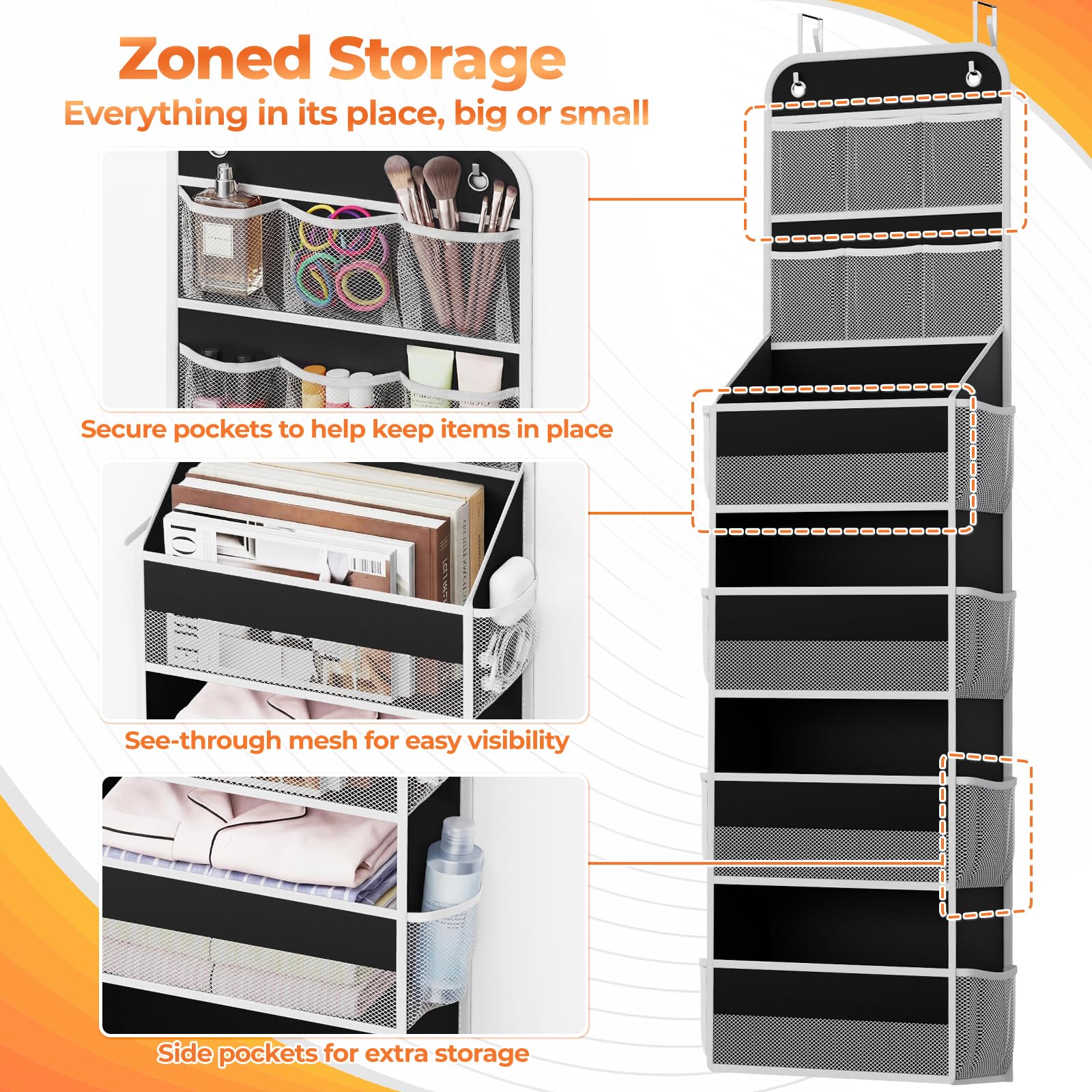 SpaceHacks closet organizer in transparent mesh for easy item spotting