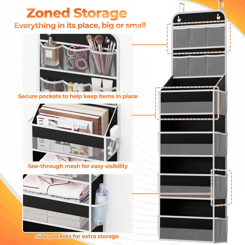 SpaceHacks closet organizer in transparent mesh for easy item spotting