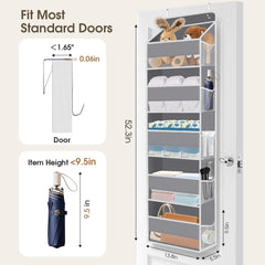 SpaceHacks door organizer with clear mesh pockets showing contents for easy retrieval