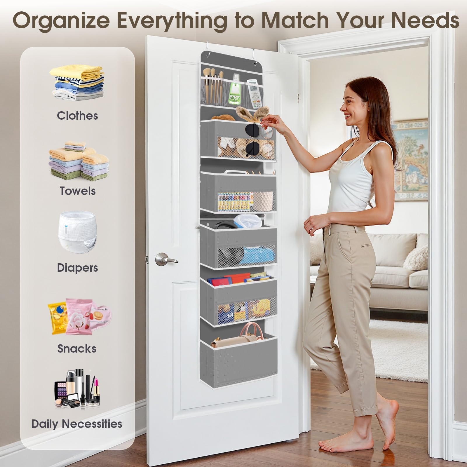 SpaceHacks grey hanging storage fits doors up to 1.65 inches