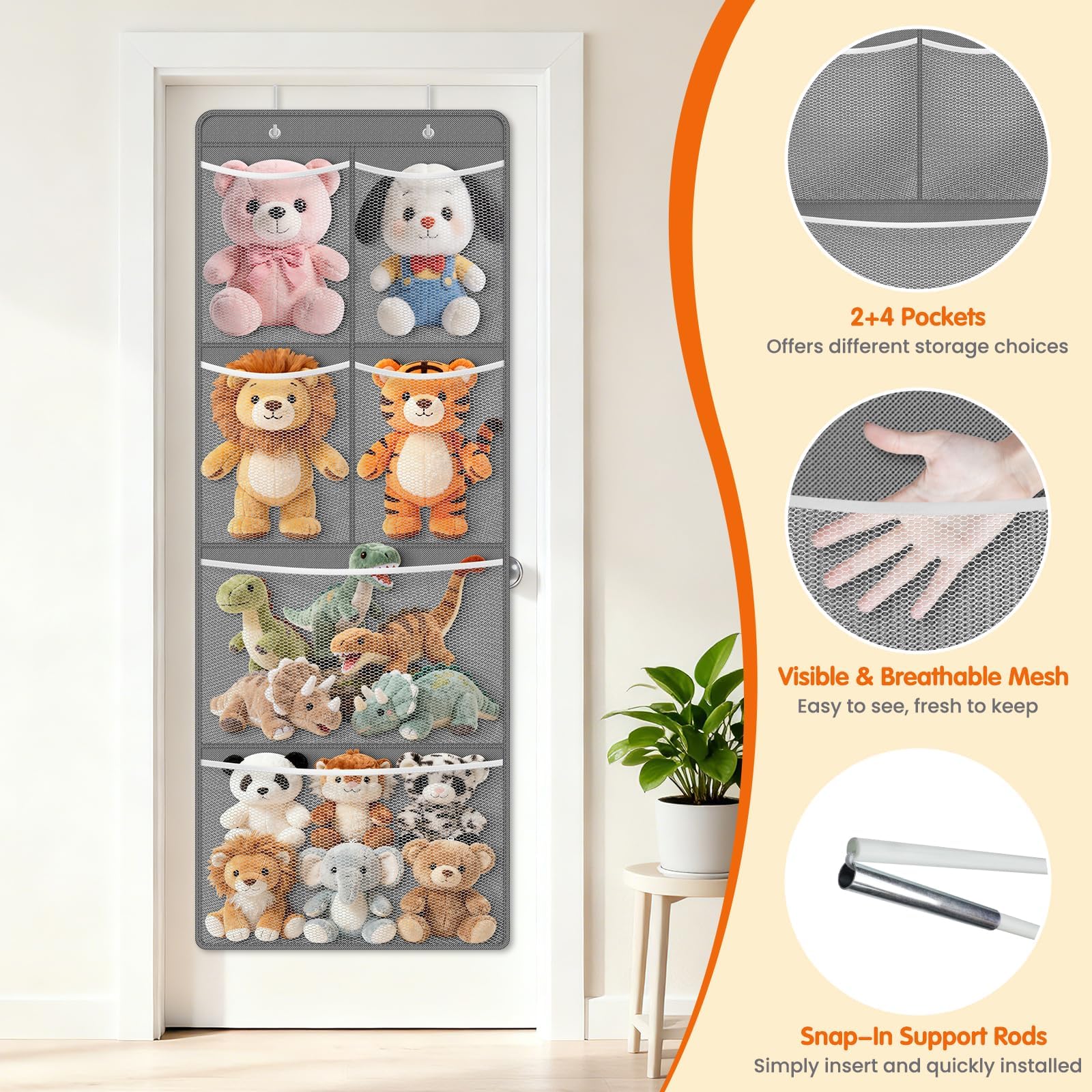 SpaceHacks over-door organizer with tubes and hooks fitting a standard door securely
