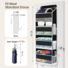 SpaceHacks organizer over the door showing the clear window for visible storage.