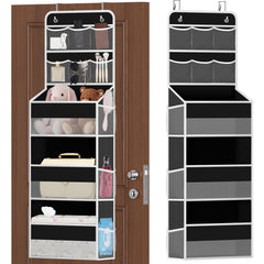 SpaceHacks over-the-door organizer with mesh pockets for visible cosmetics and small items