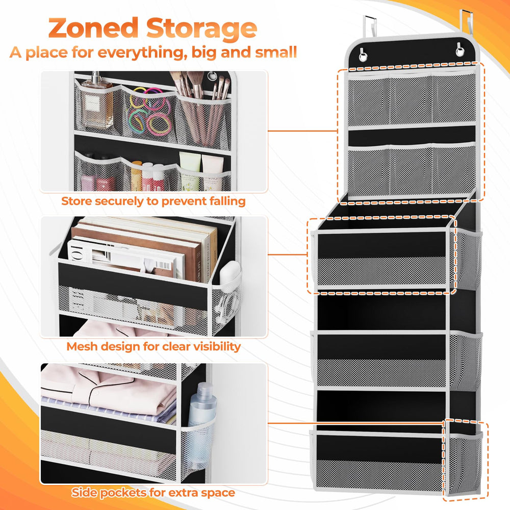 SpaceHacks 5-tier organizer lower compartments for toiletries and books