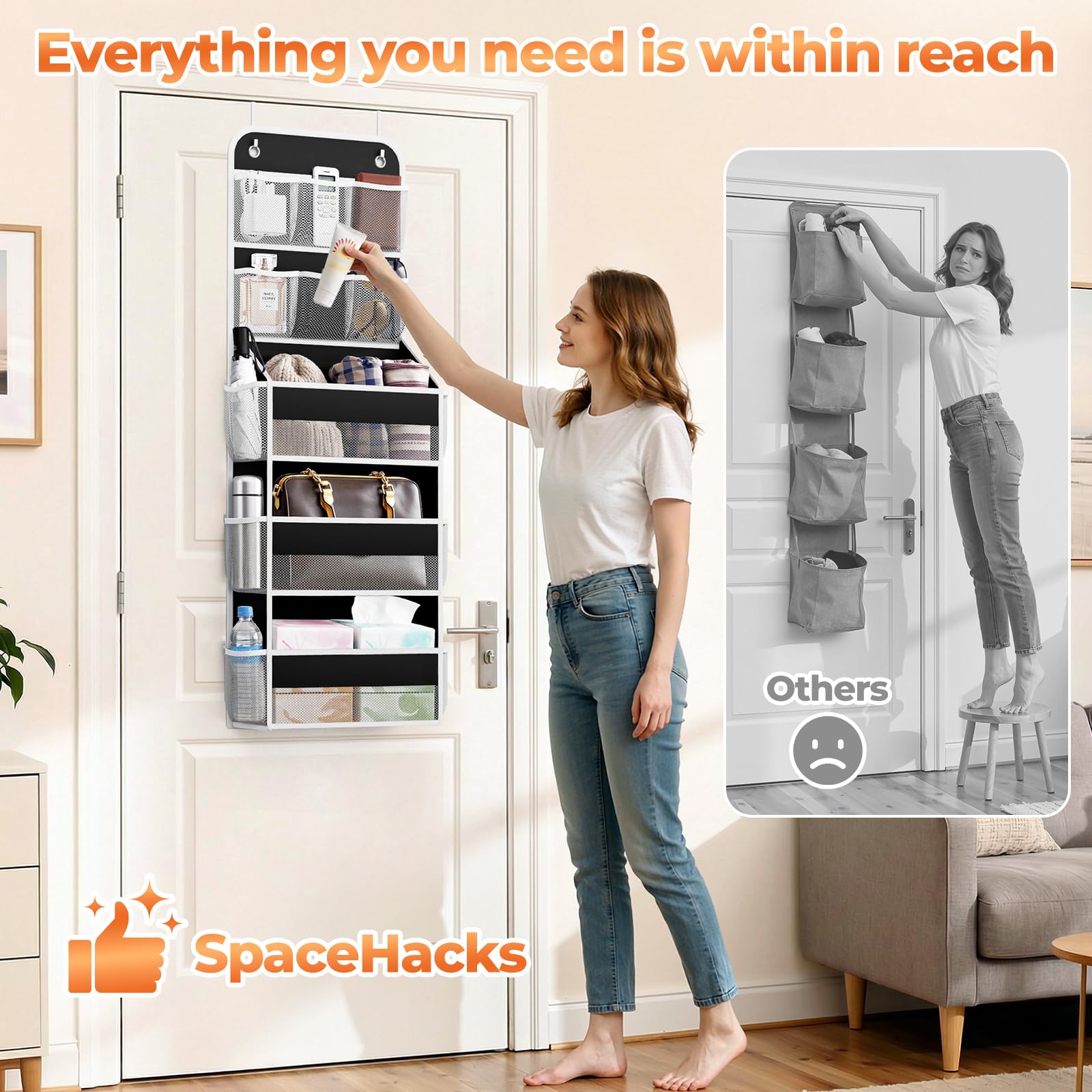 Transparent mesh design of SpaceHacks organizer for fast item checks