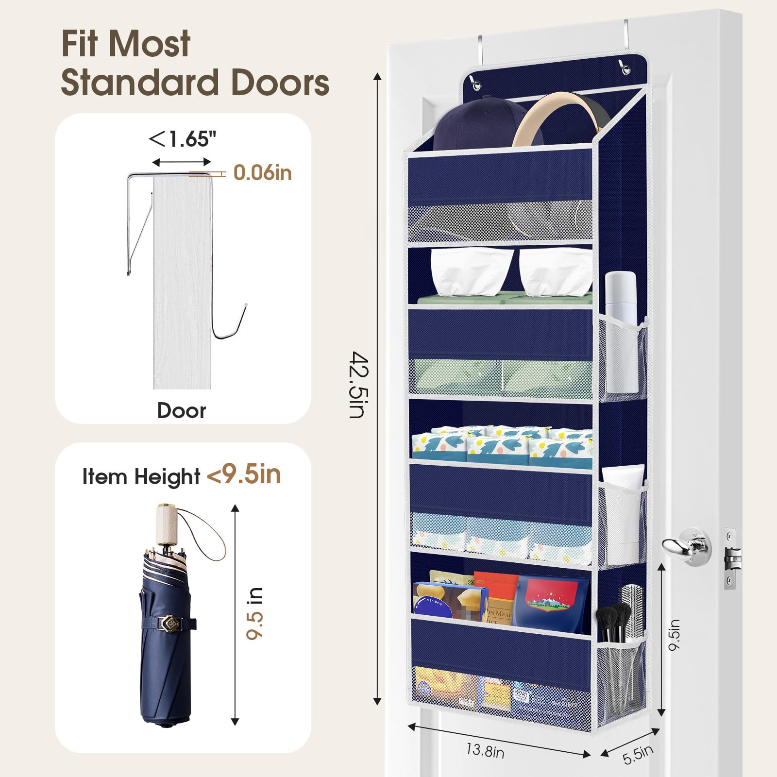 SpaceHacks blue four-pocket close-up highlights storage capacity and pocket visibility.