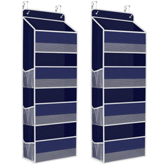 SpaceHacks over-the-door organizer blue front view with clear window for quick lookup.
