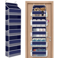 SpaceHacks over-the-door organizer blue with five pockets for quick access.