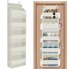 SpaceHacks over-the-door organizer front view with clear window for easy access.