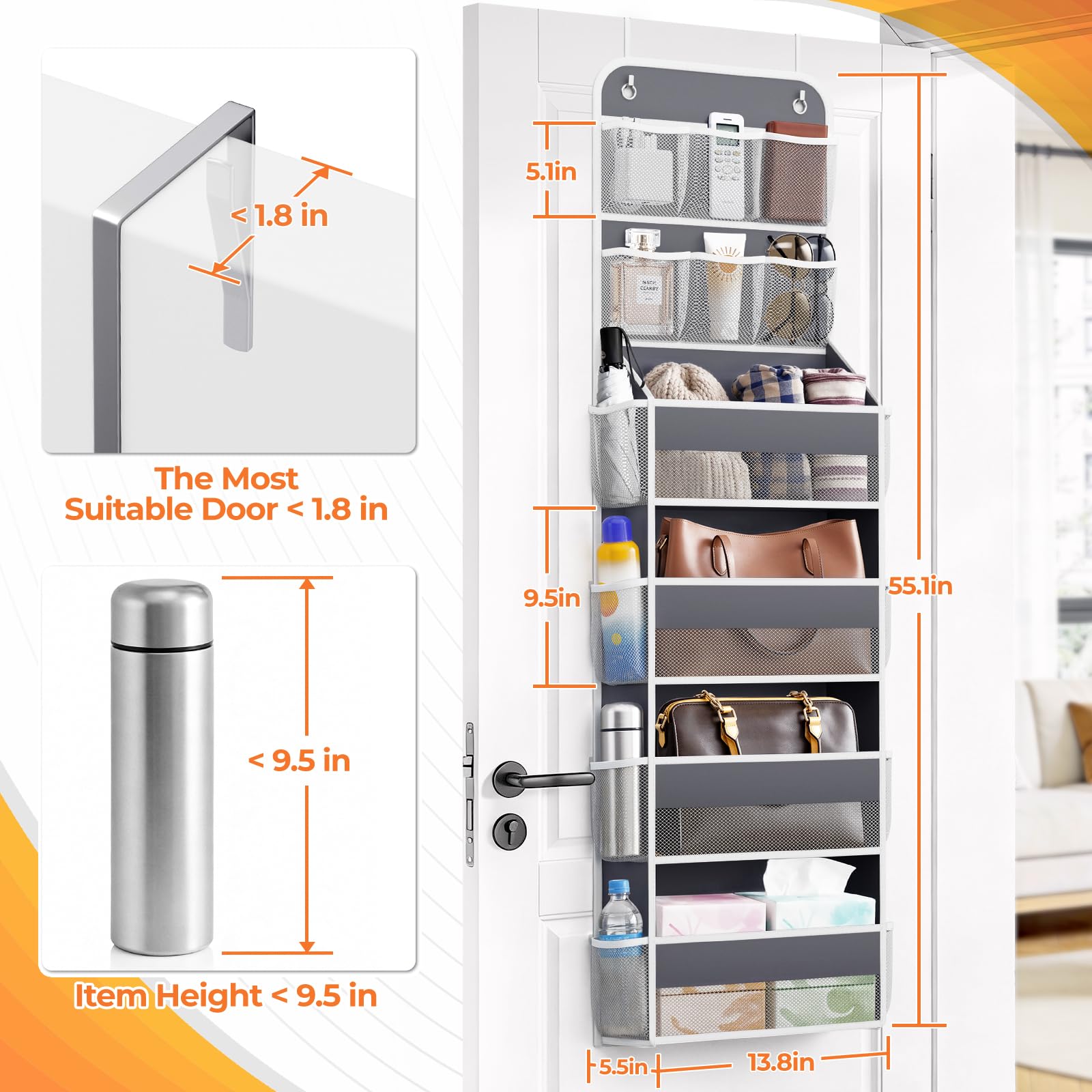 SpaceHacks door organizer top mesh pockets keep small items visible and reachable