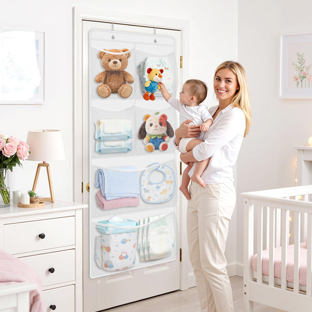 SpaceHacks space-saving nursery organizer helps maintain clutter-free play spaces.