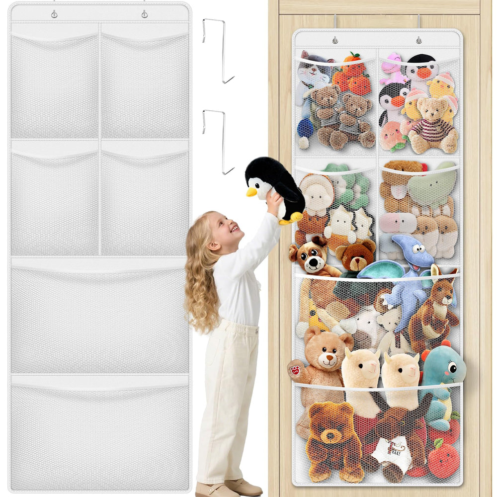 SpaceHacks stuffed animal storage over the door pockets keep plush toys organized and accessible.