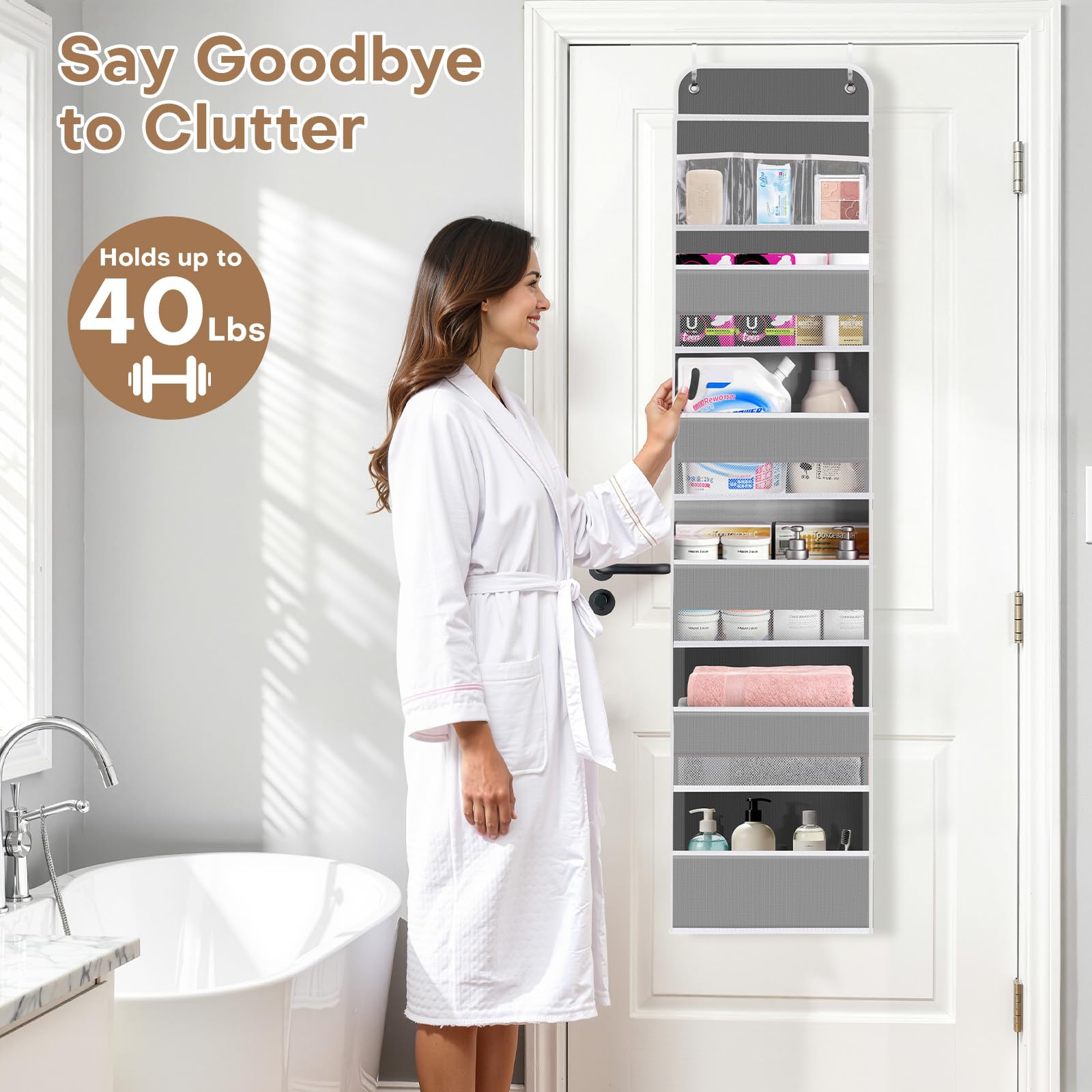 SpaceWhisper versatile hanging storage suits bedrooms, nurseries, bathrooms, and closets.