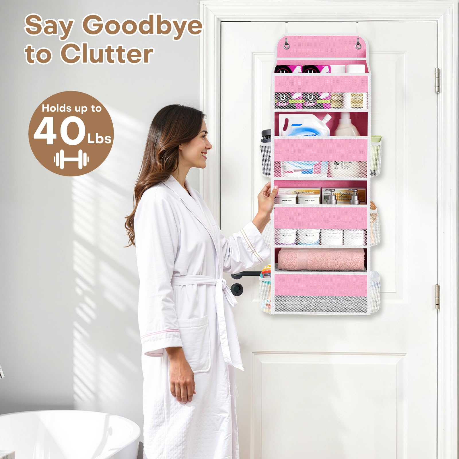 SpaceWhisper versatile room organizer pink suitable for nursery, bathroom, or pantry.