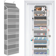 SpaceWhisper over the door organizer with five pockets for easy diaper access