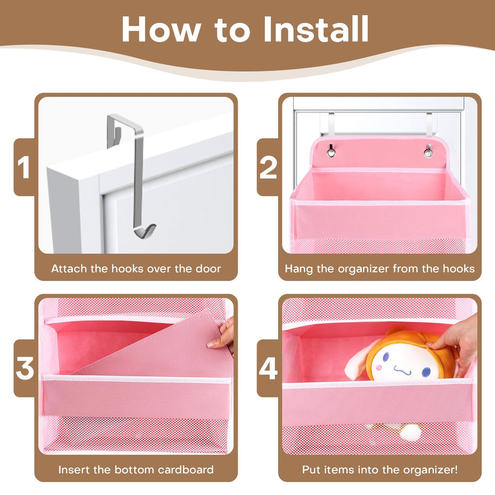SpaceWhisper over the door organizer pink towel storage for bathroom clutter relief