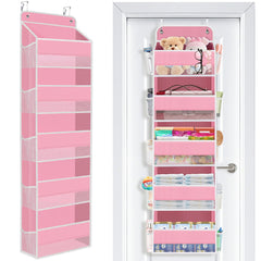 SpaceWhisper over the door organizer pink front view for easy diaper access